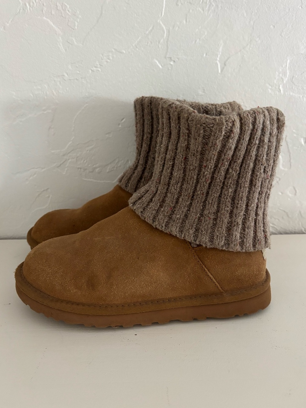 UGG Kids Chestnut Suede Boots with Knit Cuff